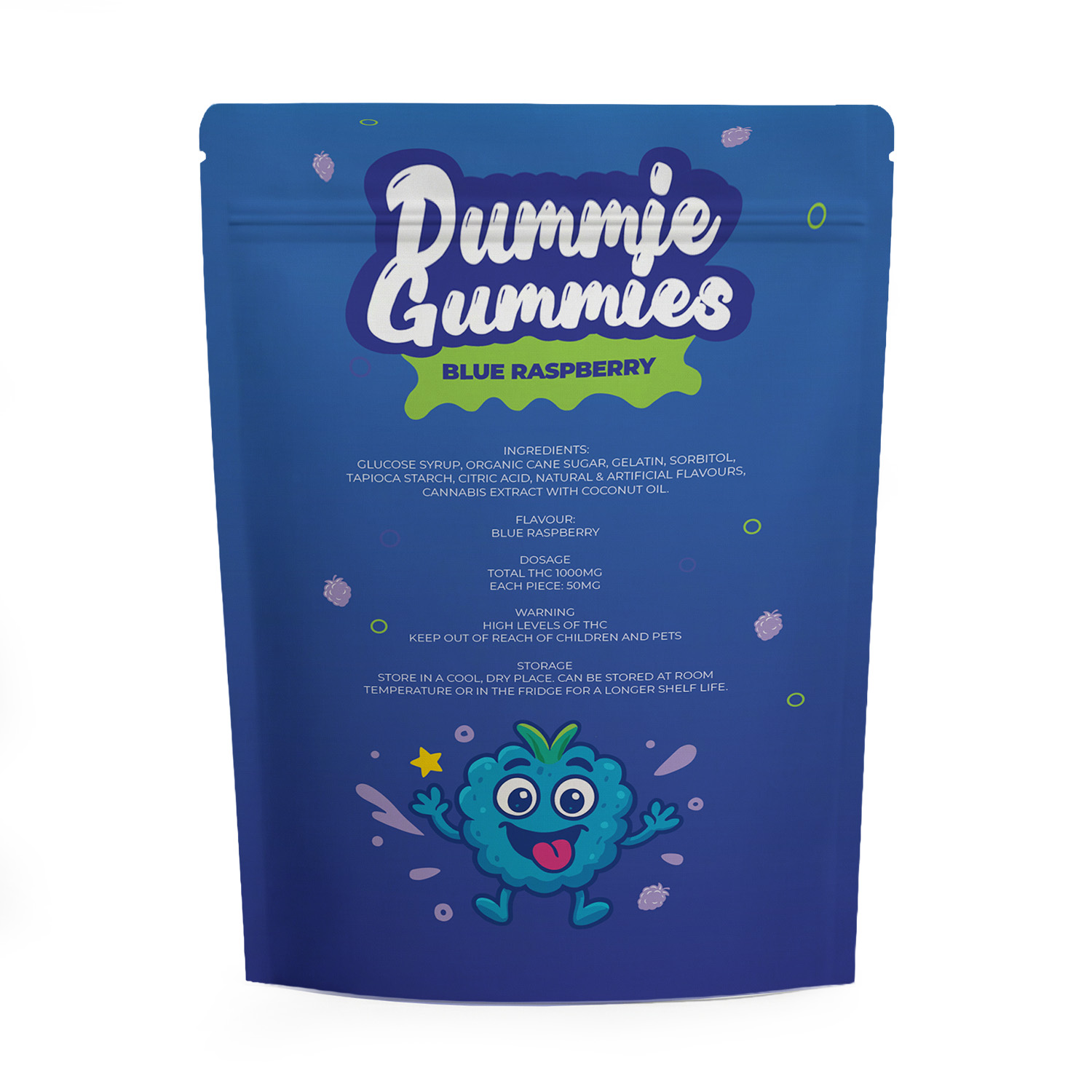 Dummie Gummies – Blue Raspberry 1000mg THC Gummies - Image 2